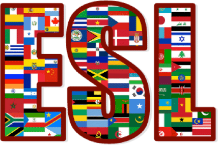 the letters "ESL" with flags of many different countries inside them to symbolize viewpoint diversity