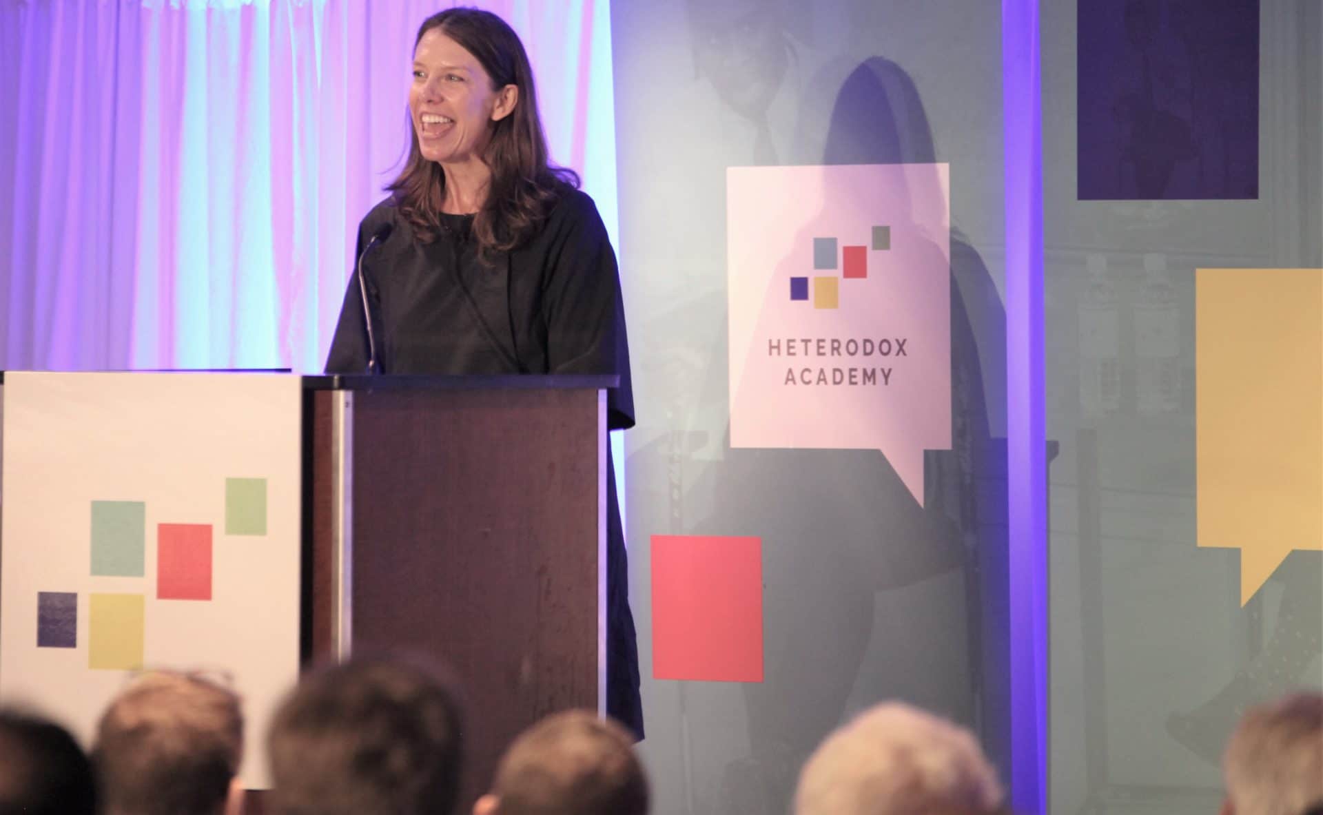 A picture of Debra Mashek talking at Heterodox Academy's Annual Conference in 2019