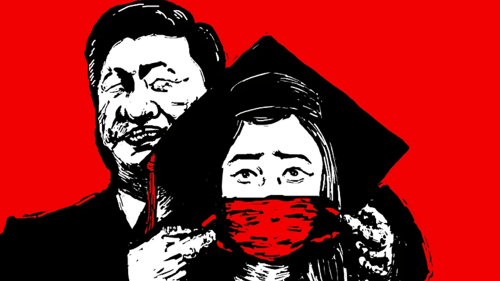 Xi Xijping holding a mask over students mouth
