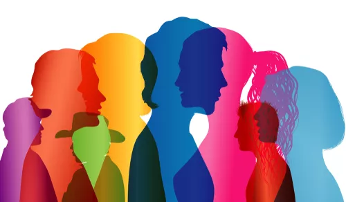 Silhouettes of various different people to symbolize demographic and ideological diversity